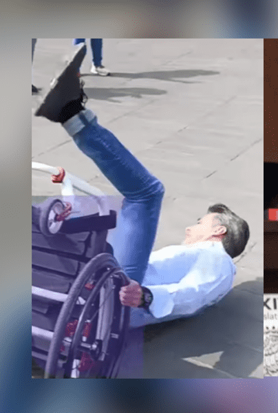 VÍDEO: Sergio Mayer cae al suelo usando silla de ruedas